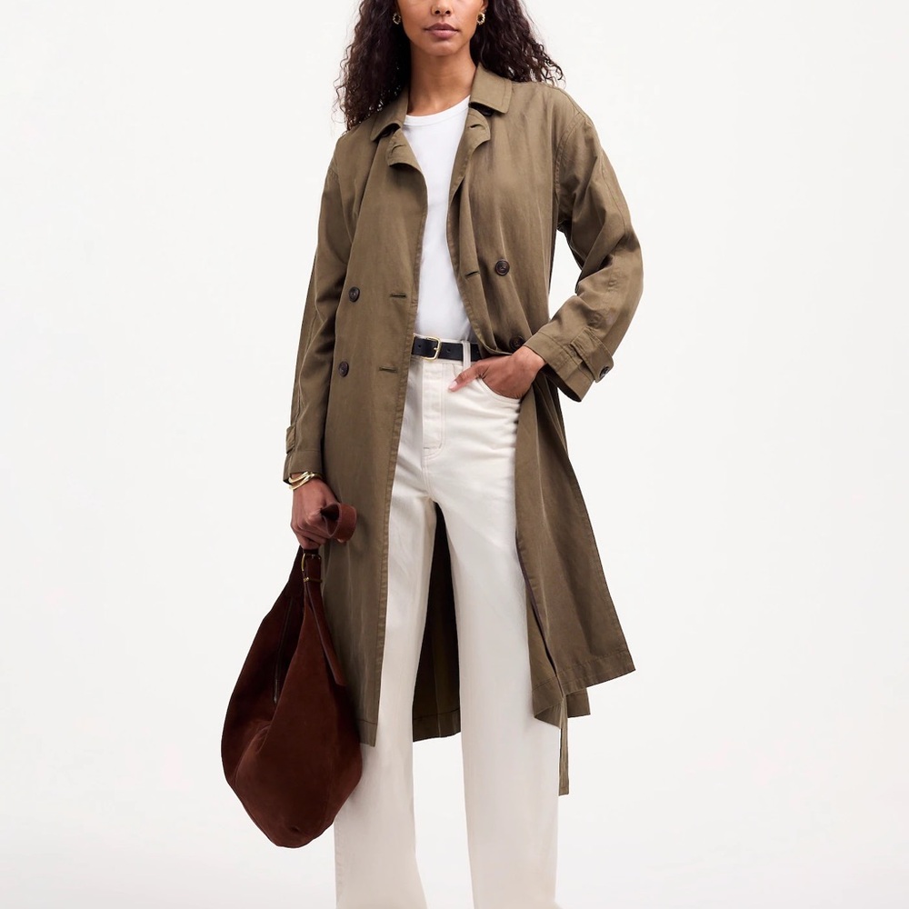 NWT Madewell khaki green trench coat, size small